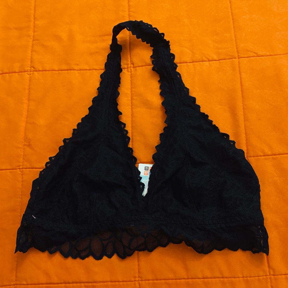 Victorias Secret Pink Bra Womens XS Black Bralette Halter Lace Preppy Stretch